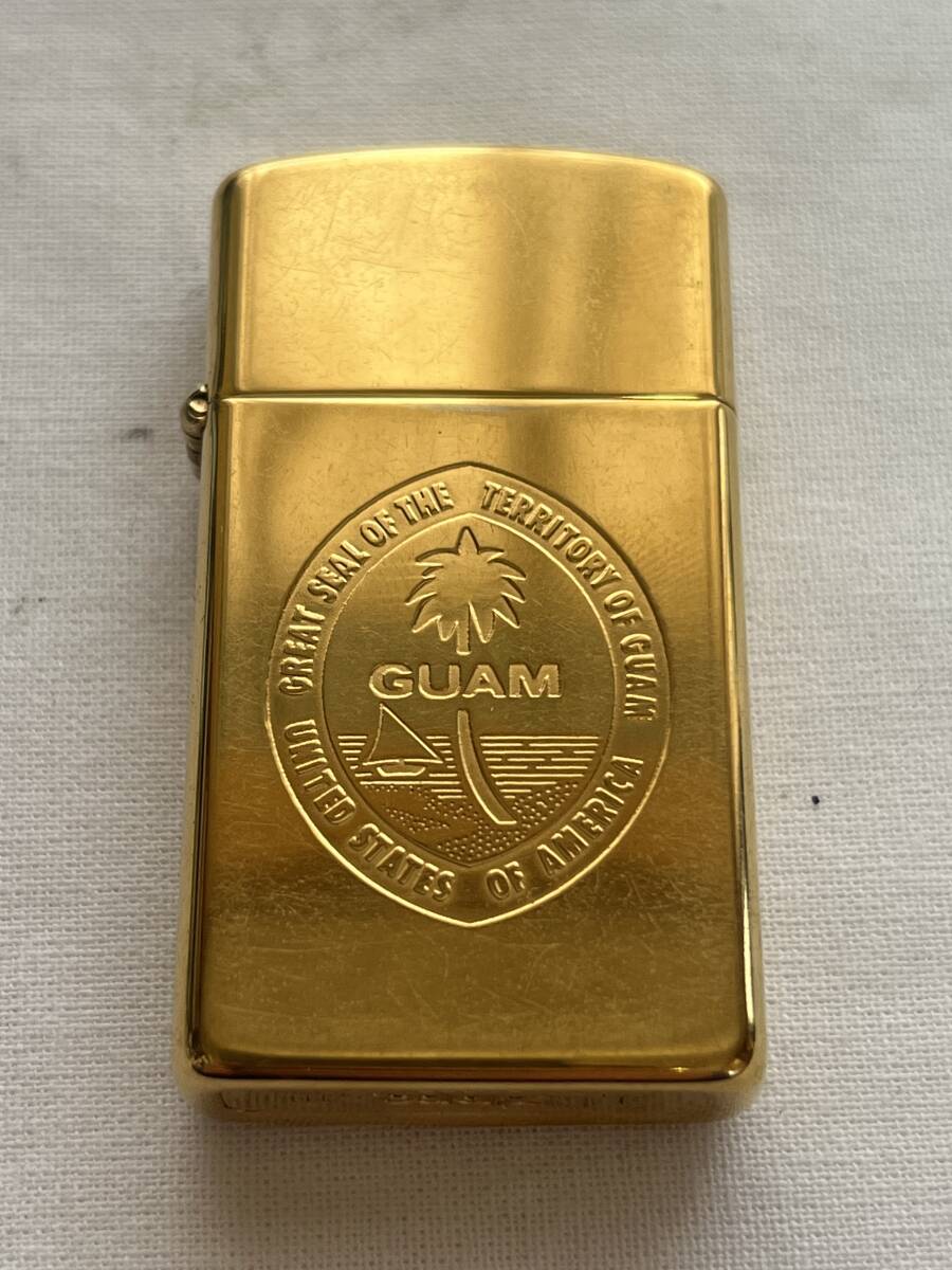 ★☆ZIPPO ジッポー ライター スリム GUAM グアム USA製 ゴールド☆★_画像1