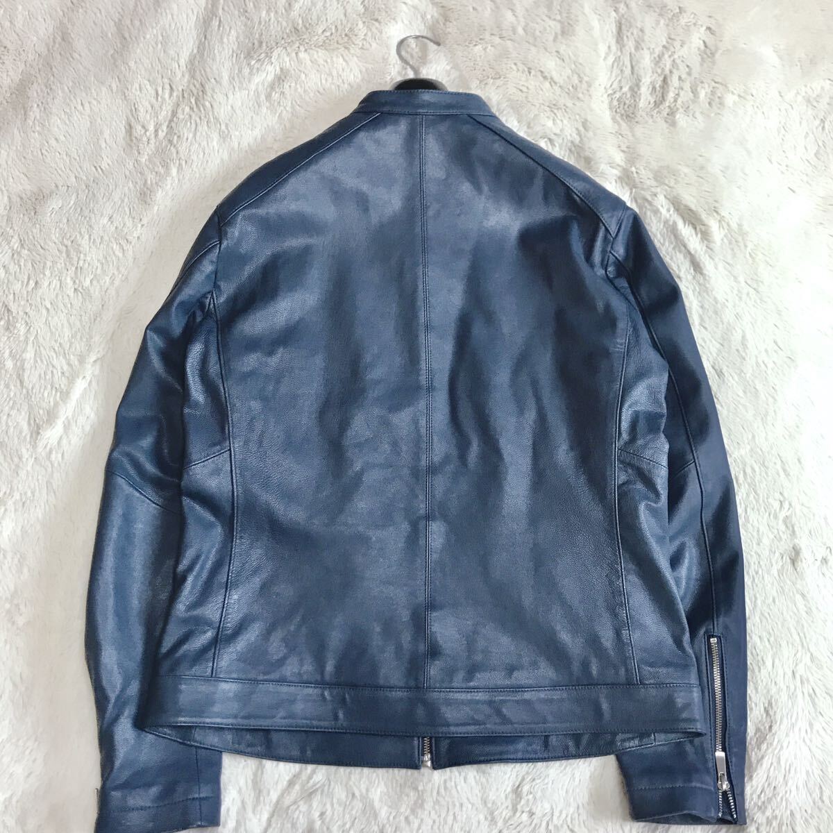 美品 大きいサイズ RENOMA HOMME シングルレザージャケット ブルー ライダースジャケット 本革 レノマの画像8