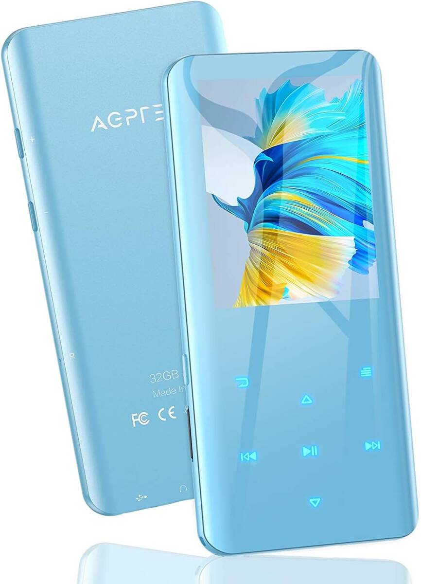  blue AGPTEK MP3 player Bluetooth5.2 mp3 player 3D bending surface 32GB built-in music player Spee 