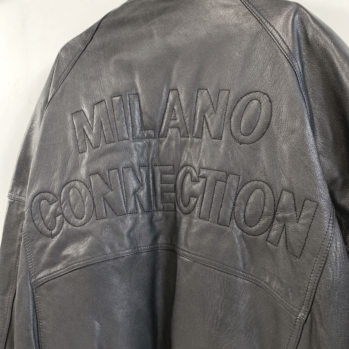 MILANO CONNECTION ミラノコネクション taka-Q フランス産 羊革使用 オールレザースタジャン レザージャケット Lサイズ 黒/ブラックの画像2