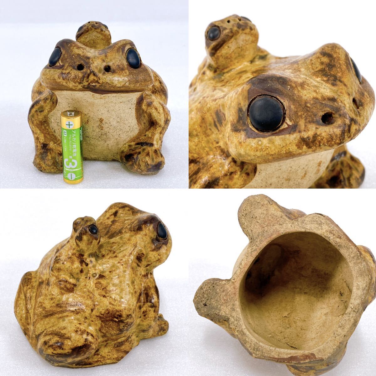 陶器製 カエル 4点セット 蛙 親子蛙 インテリア 玄関ポーチ ガーデニング 置物 オブジェ 縁起物の画像3