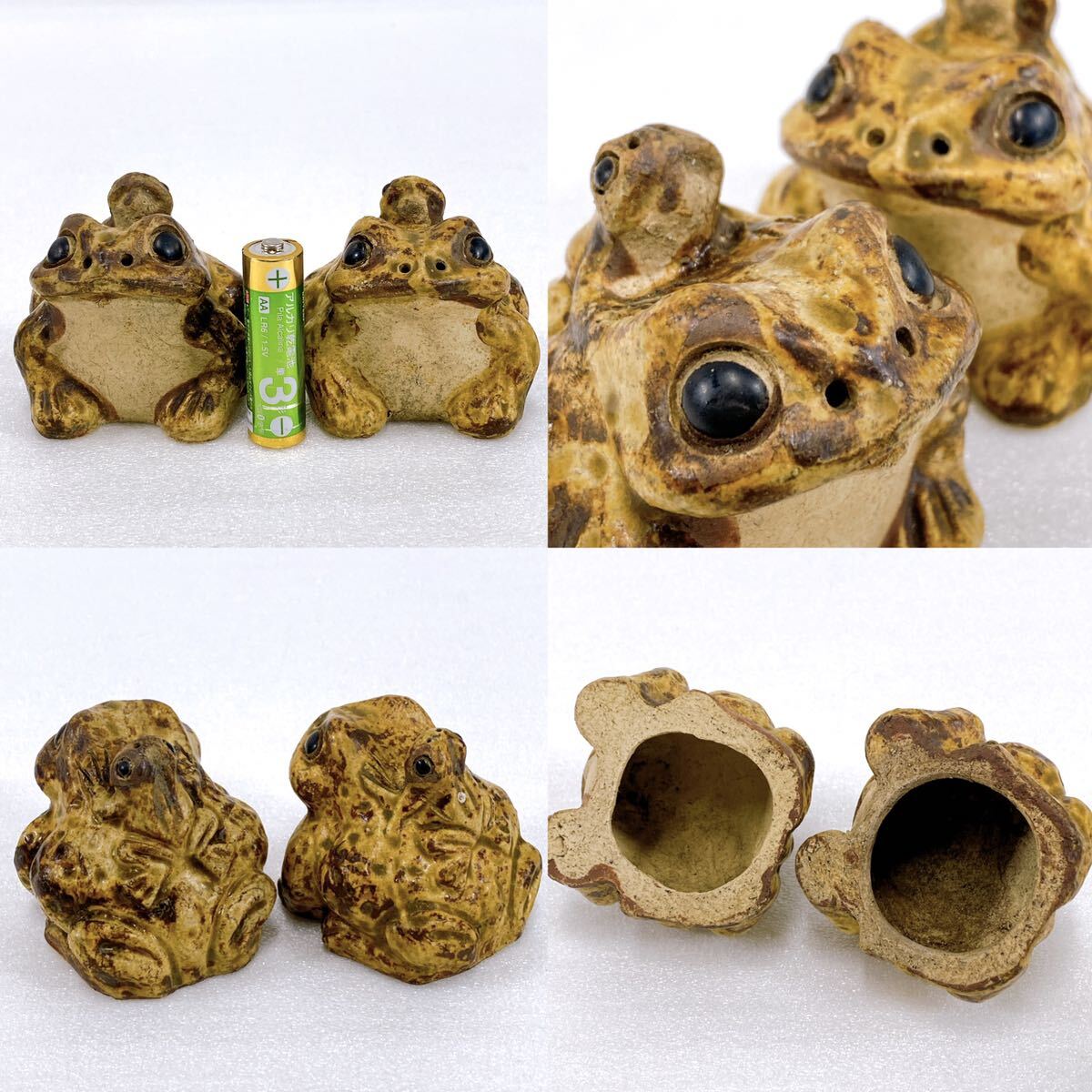 陶器製 カエル 4点セット 蛙 親子蛙 インテリア 玄関ポーチ ガーデニング 置物 オブジェ 縁起物の画像7