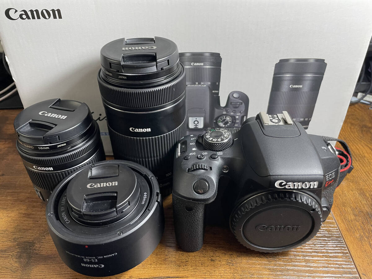 【中古品】Canon EOS kiss X9i & 50mm f1.8 STM & α (バッテリー, レンズフィルター) セット 通電動作確認済み 箱付 取扱説明書付の画像1