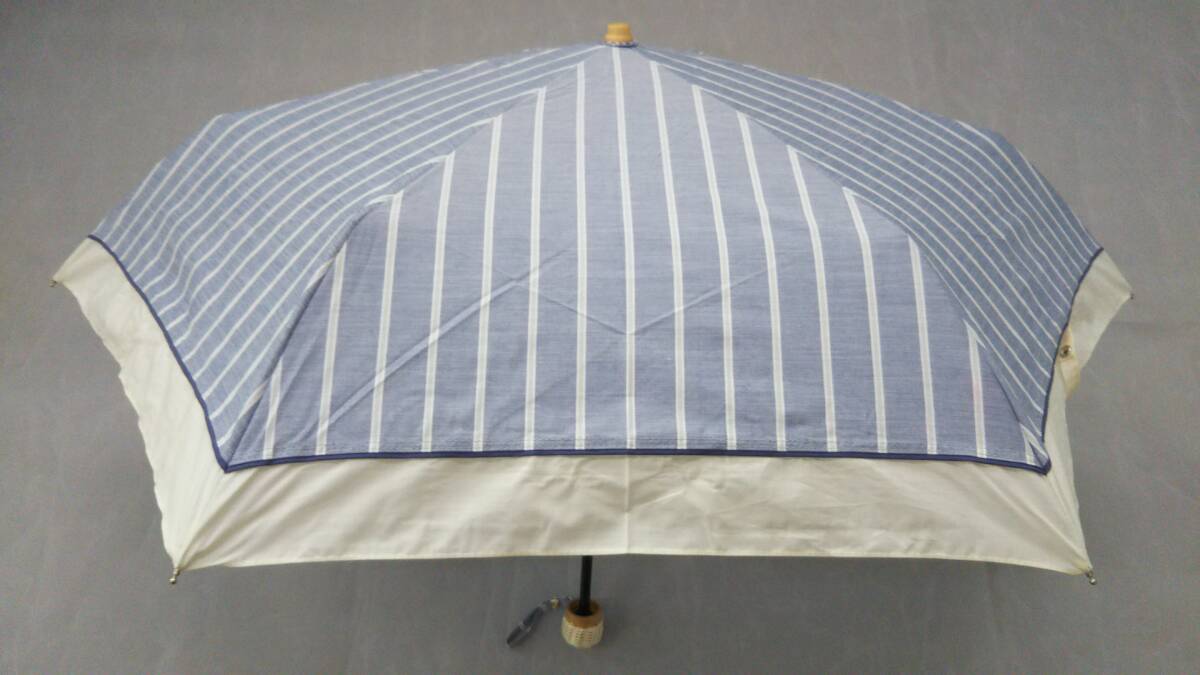 晴雨兼用傘 日傘 折りたたみ傘 新品 シャンブレーストライプ ネイビーブルーの画像9