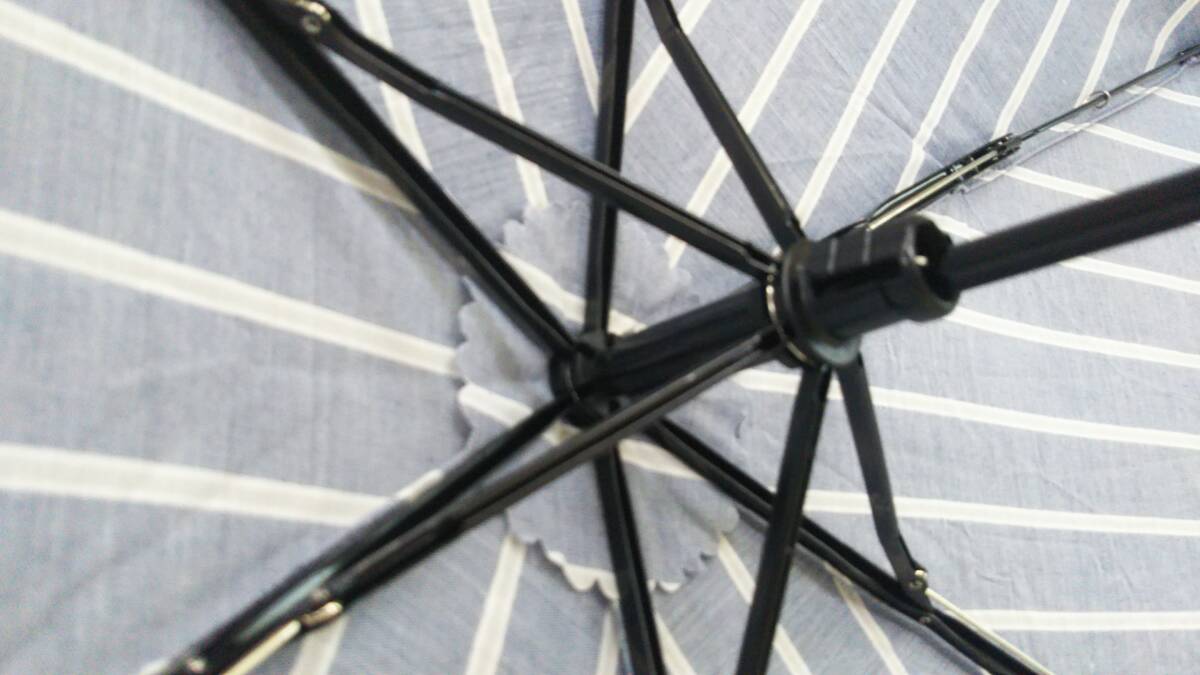 晴雨兼用傘 日傘 折りたたみ傘 新品 シャンブレーストライプ ネイビーブルーの画像4