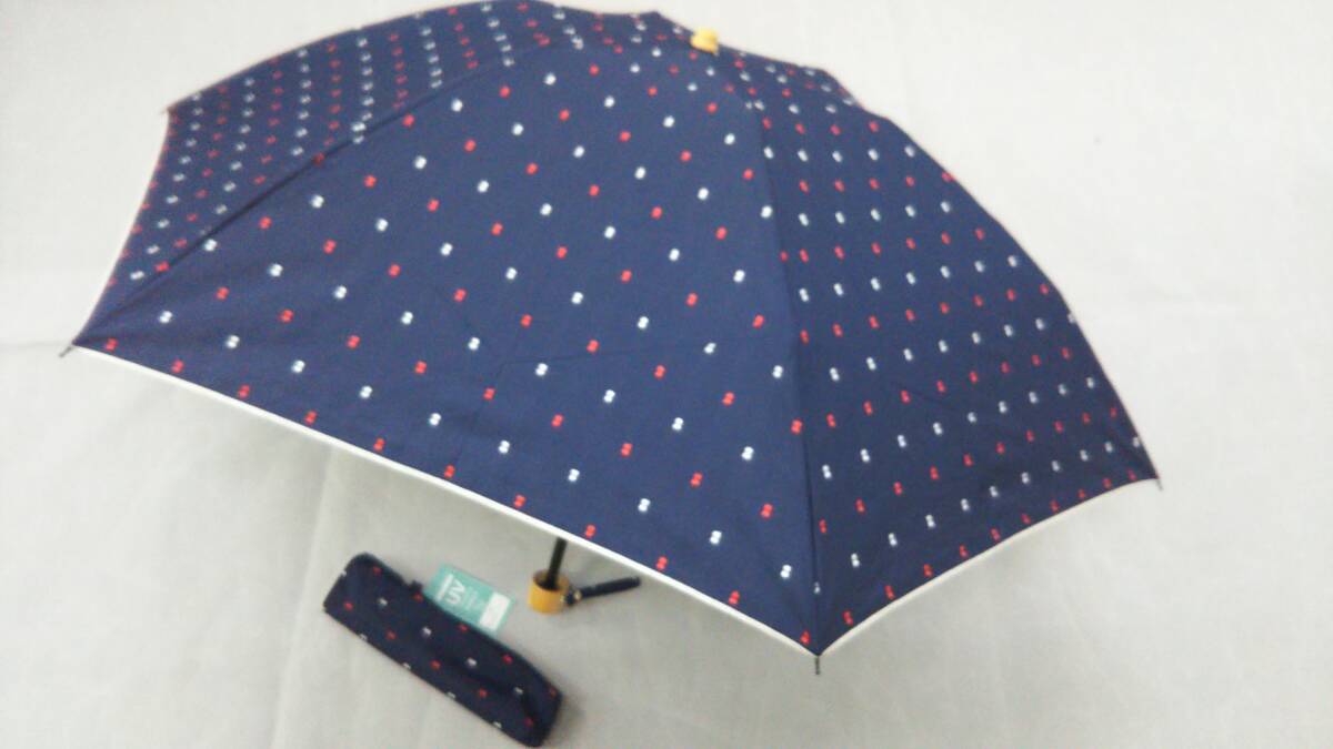 晴雨兼用傘 レディース 日傘 雨傘 折りたたみ傘 スイスドット ネイビー 新品の画像1