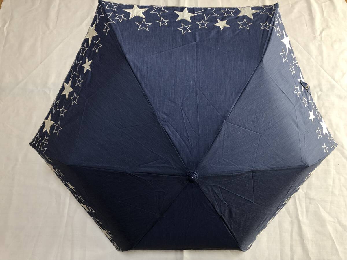 晴雨兼用傘 日傘 折りたたみ傘 カットワークスター ネイビー 新品の画像8