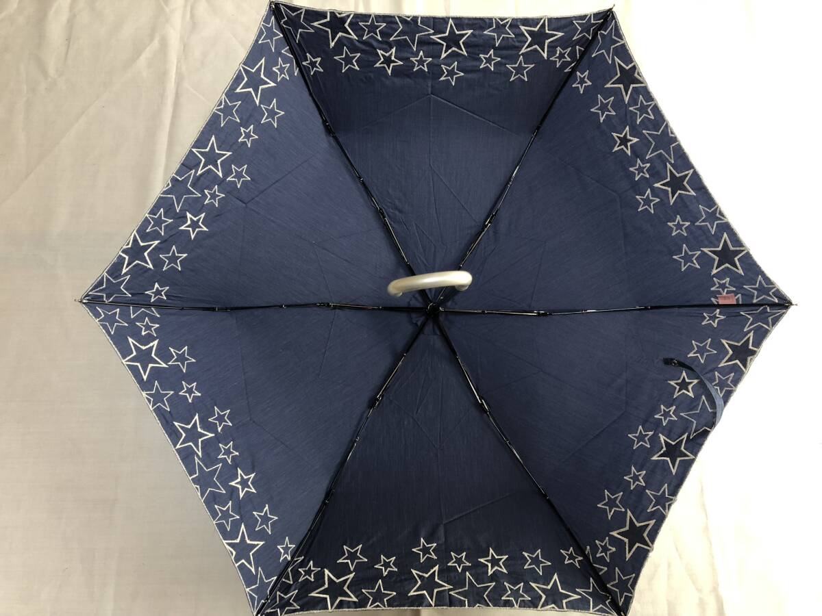 晴雨兼用傘 日傘 折りたたみ傘 カットワークスター ネイビー 新品の画像3