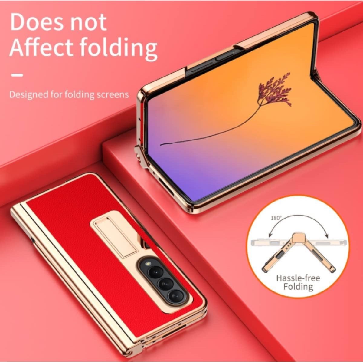  Galaxy Z Fold4 / W23携帯手帳型折り畳み ブラケット機能 ライチの質感レザーキラキラ財布型 QI充電ワイヤレス