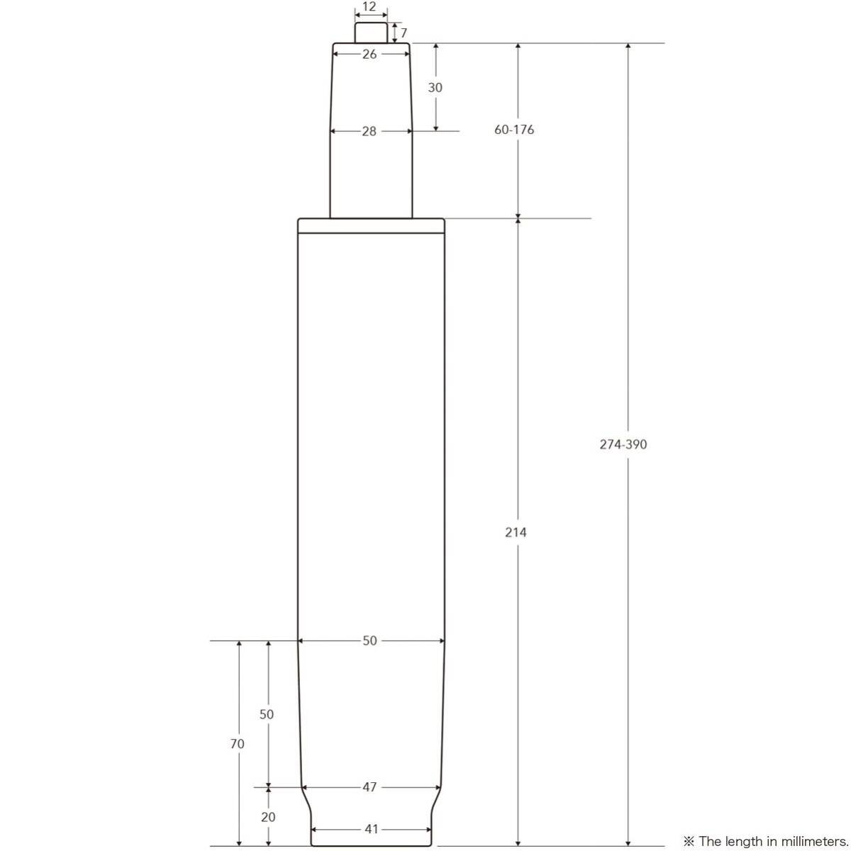 OAチェア用ガス圧昇降シリンダー L=274-390mm【ANB2-3 EN16955 CLASS 3, TUV&LGA】高耐久 ゲーミングチェア・オフィスチェア(Long Type)の画像4