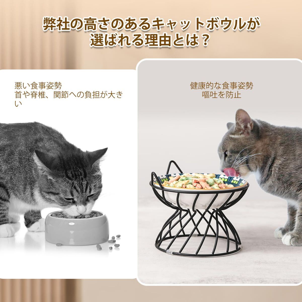 猫餌入れ食器 陶器 高め スタンド付き -滑り止め 猫用食器 おしゃれ ペットお皿 ペット用品 人気 猫の食器 食べやすい ネコ用皿
