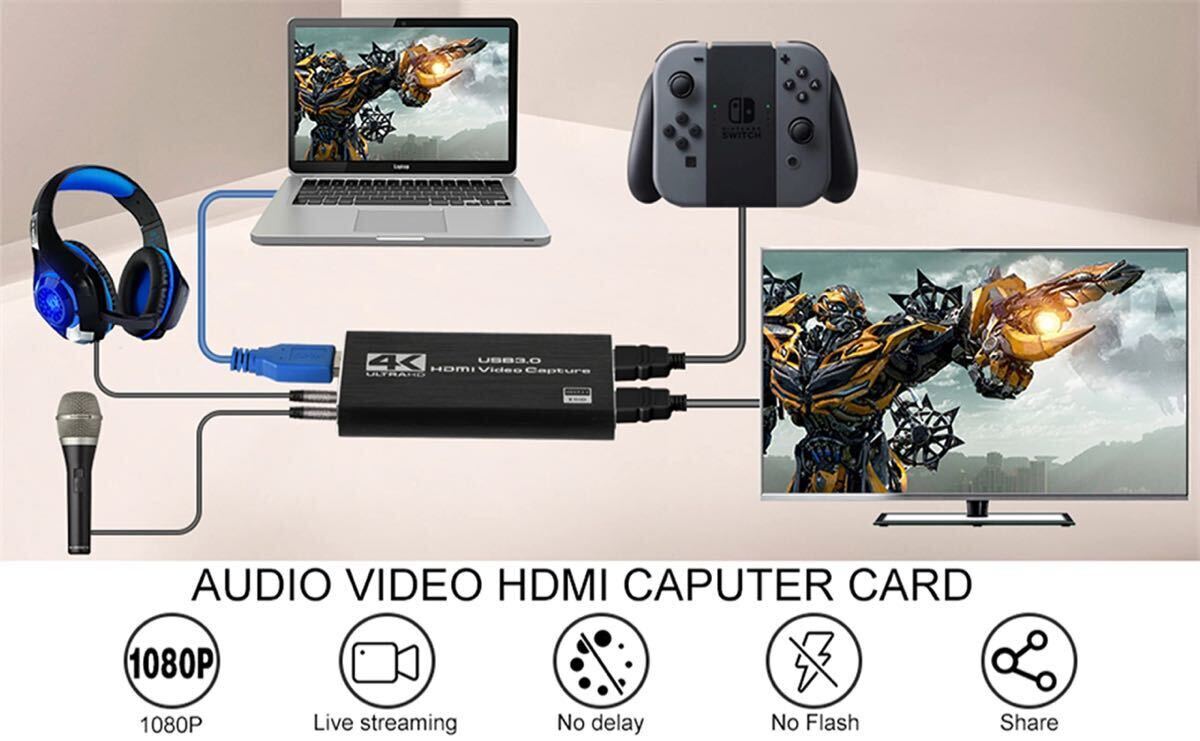 キャプチャーボード （HDMI 4K 60FPS入力 4K 60FPSパススルー、HD HDMI 1080P 60FPS ゲーム録画・HDMIビデオ録画）USB3.0 高速_画像6