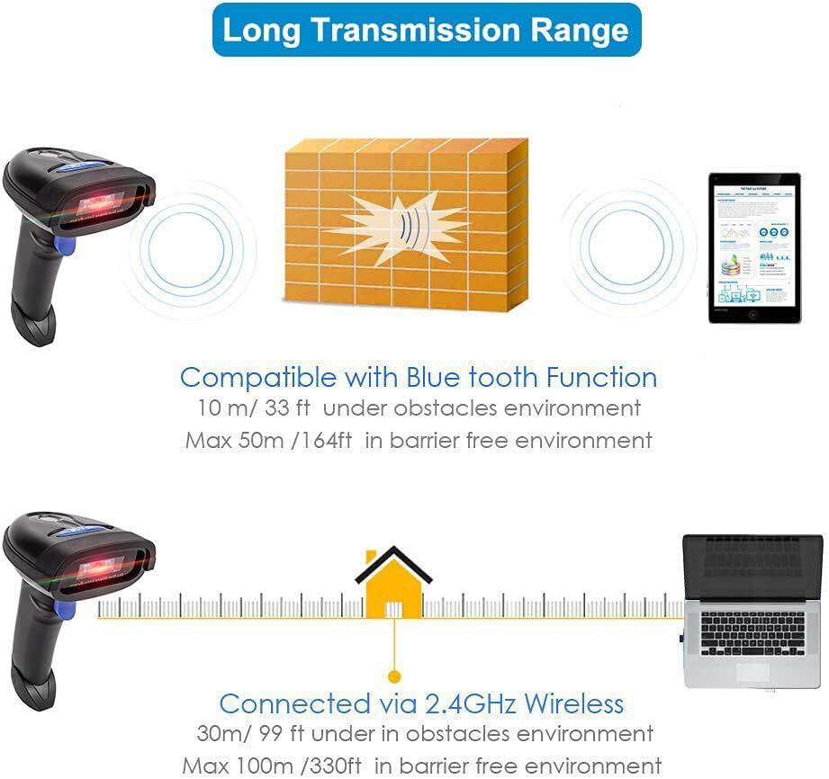 バーコードスキャナー 2.4Gワイヤレス&Bluetooth機能&有線接続対応 スマートフォン/タブレット/PC/CCDバーコードリーダー の画像6