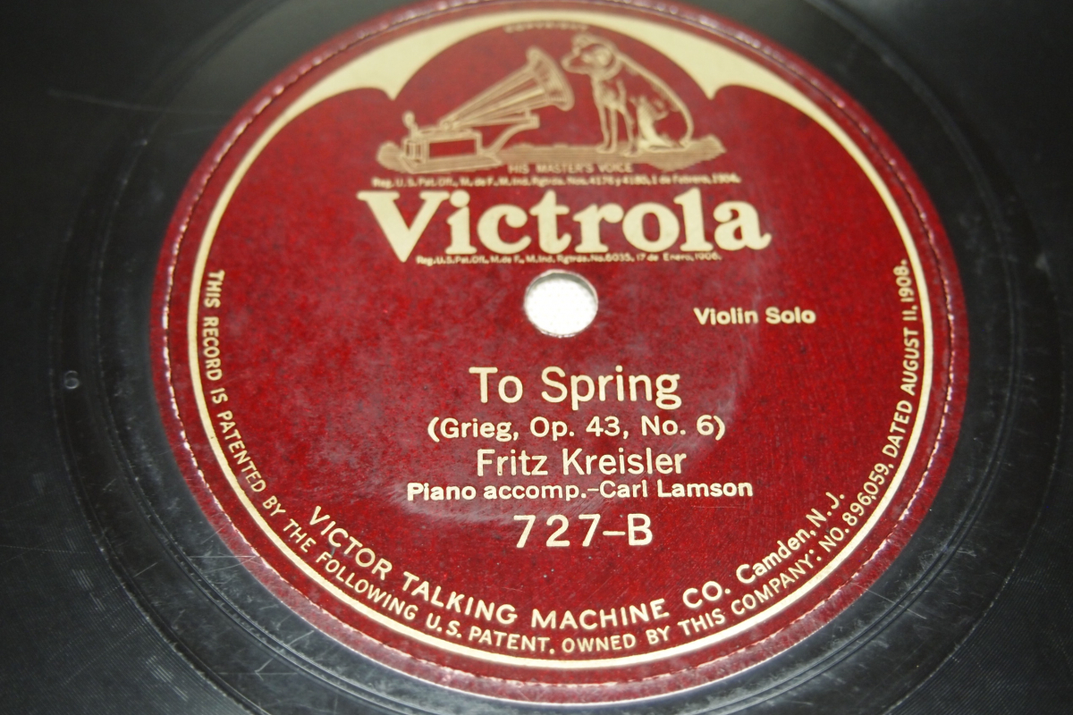 米Victrora10インチSP盤 フリッツ・クライスラー(vn) ドヴォルザーク「わが母に教え給ひし歌」グリーグ「春に」カール・ラムソン(pf)の画像4