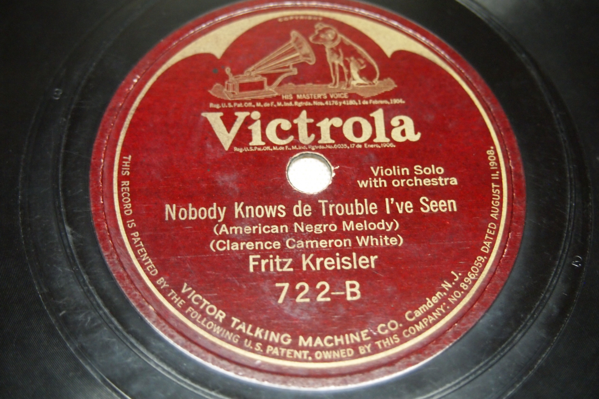 米Victrora10インチSP盤 フリッツ・クライスラー(vn) フォスター「故郷の人々（スワニー河）」「Nobody Knows de Trouble I've Seen」の画像4