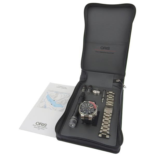 1円 稼働 オリス ORIS 649-7541P 自動巻き レギュレーター 黒文字盤 SS×ラバー メンズ 腕時計の画像6