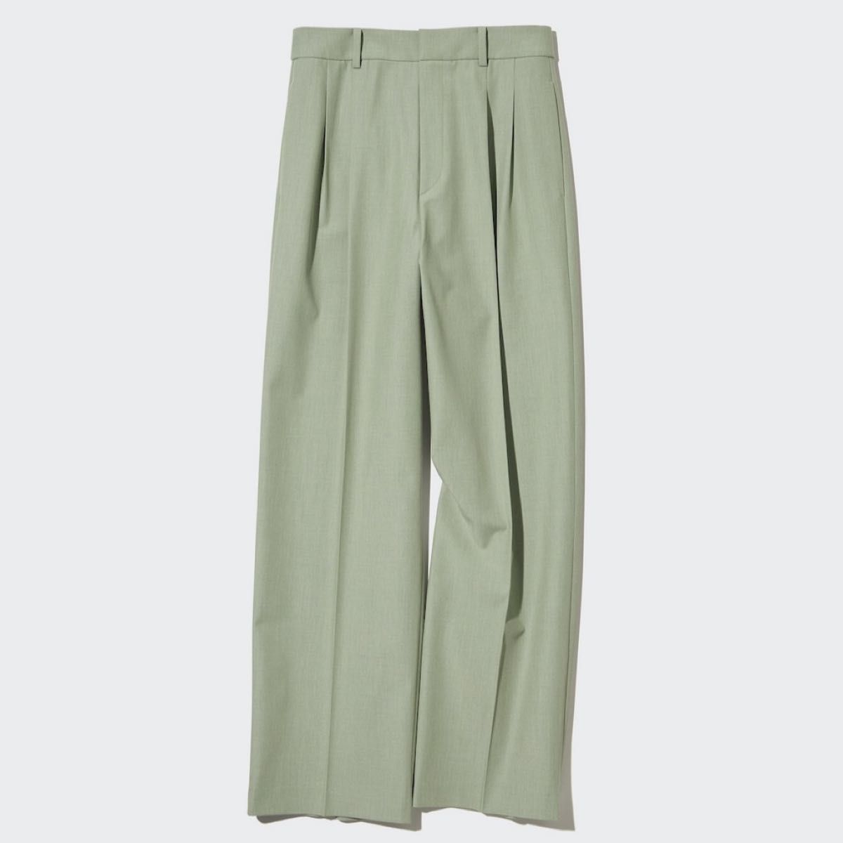 UNIQLOタックワイドパンツ/ツータック丈64cm グリーンLサイズ UNIQLOタックワイドパンツ/ツータック丈64cm グリーンLサイズ