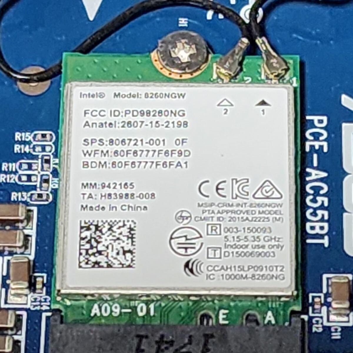 【送料無料】INTEL 8260NGW 無線LANカード PCIe変換ボード(PCE-AC55BT) アンテナセット PCIExpress×1 Bluetooth PCパーツの画像3