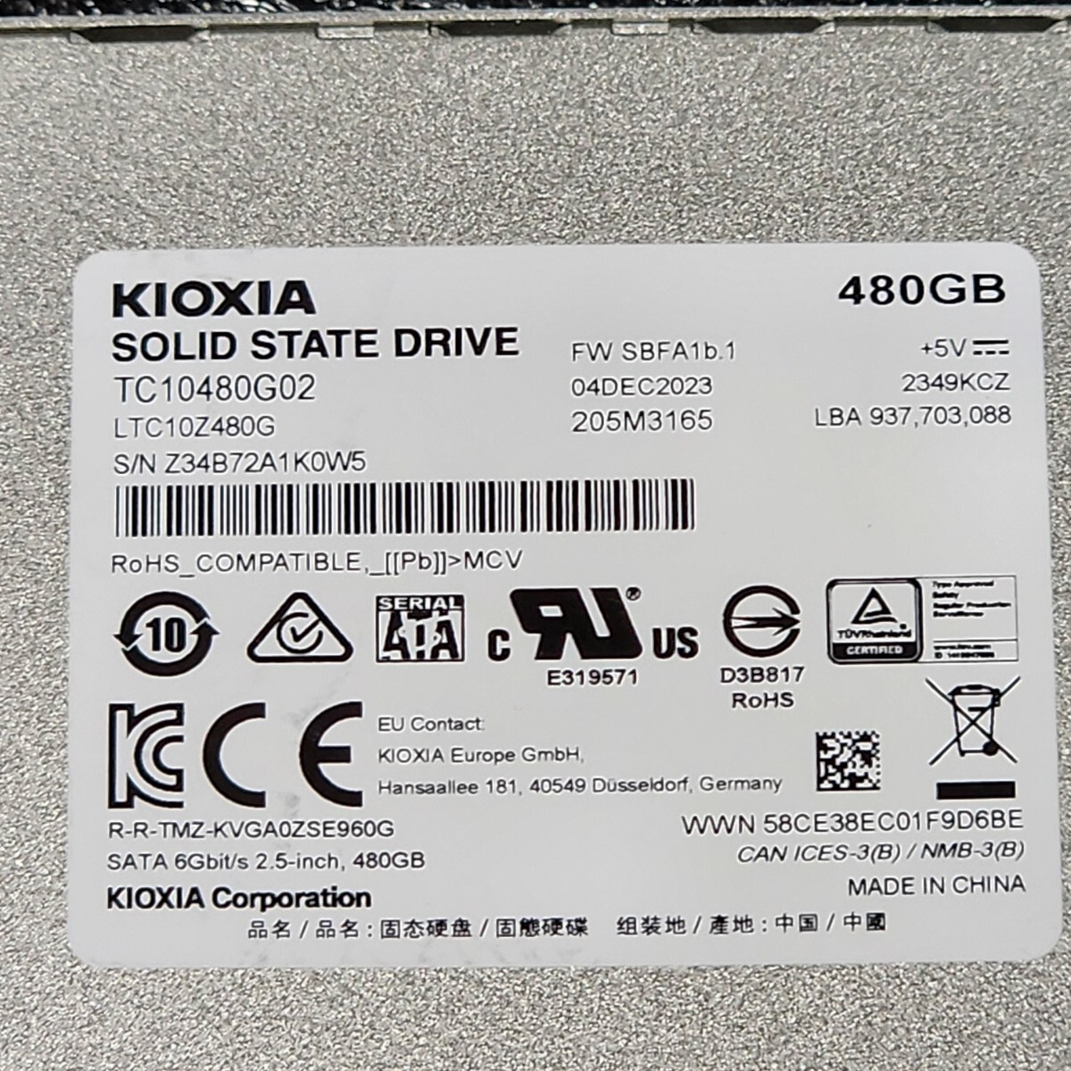 KIOXIA EXCERIA 480GB SATA SSD 正常品 2.5インチ内蔵SSD フォーマット済 PCパーツ 動作確認済 500GB 512GB_画像3