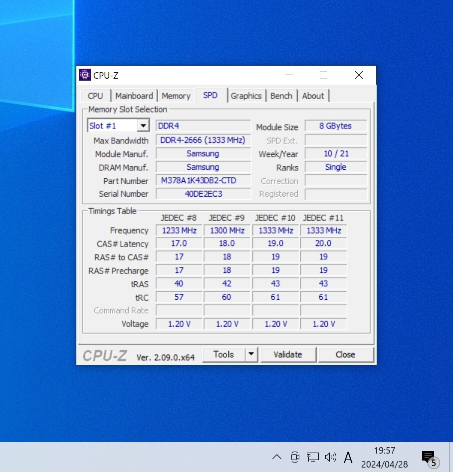 SAMSUNG DDR4-2666MHz 16GB (8GB×2枚キット) M378A1K43DB2-CTD 動作確認済み デスクトップ用 PCメモリ _画像4
