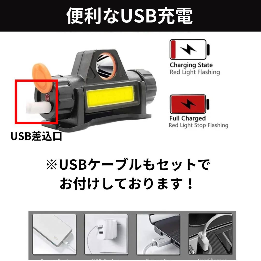 LED ヘッドライト 2個 USB アウトドア 防水 小型 ランニング 登山 キャンプ LED 夜 防災 高輝度 ヘルメット 充電 USB 作業灯_画像4