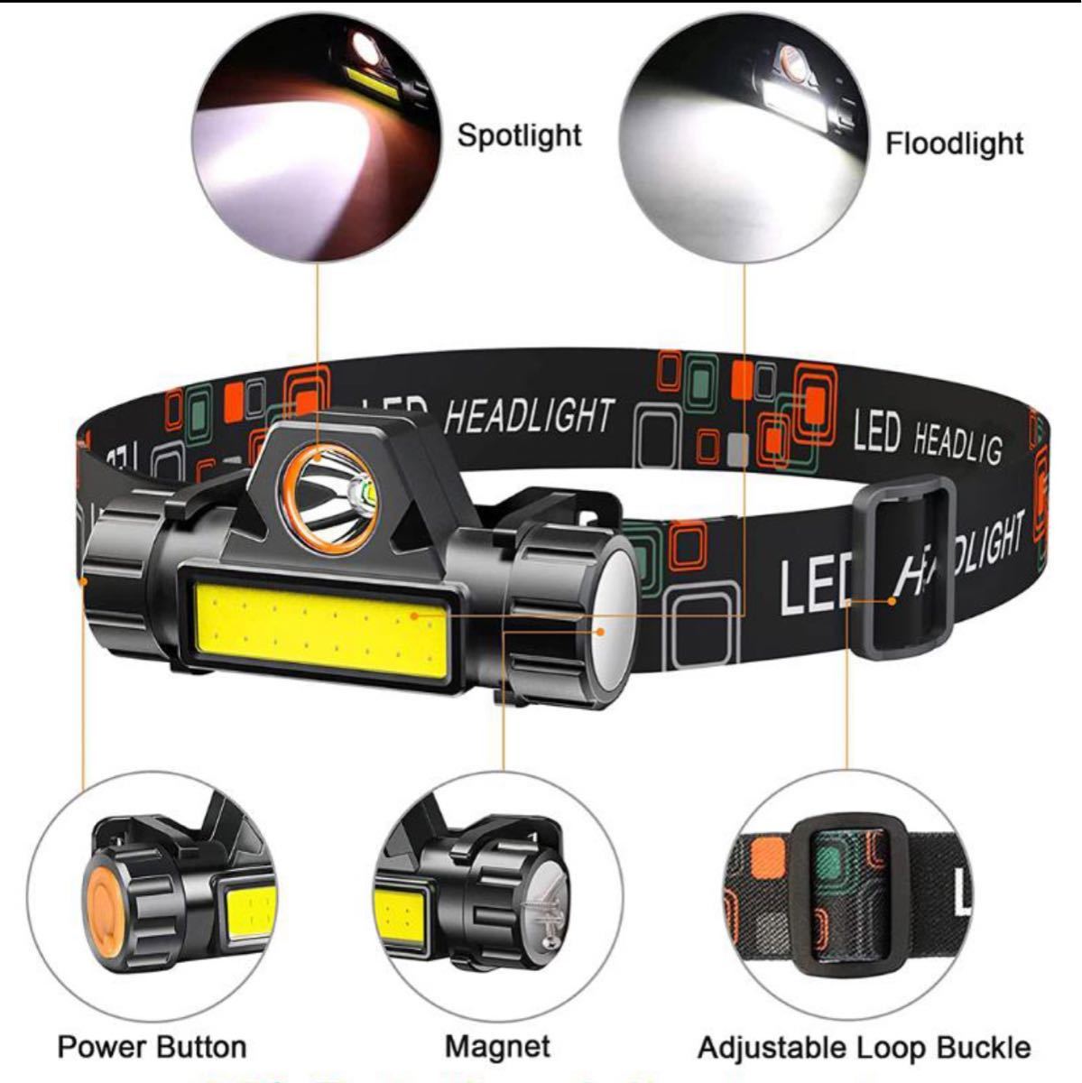【24時間以内発送】LED ヘッドライト 2個 USB アウトドア 防水 軽量 小型 ランニング 登山 キャンプ LED 夜 防災 高輝度 レジャー 充電 USBの画像5