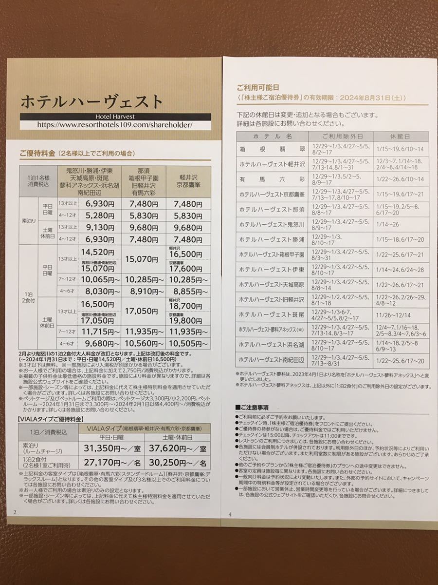 数量1-9◆送料63円◆東急不動産株主優待券 ホテルハーヴェストクラブ宿泊割引券那須 鬼怒川 箱根甲子園　旧軽井沢 蓼科　箱根翡翠有馬六彩_画像3