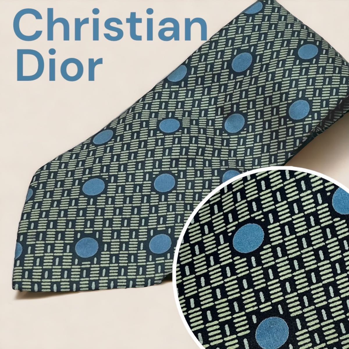 Christian Dior クリスチャンディオール ネクタイ サークル 水玉 グリーン ブルー 