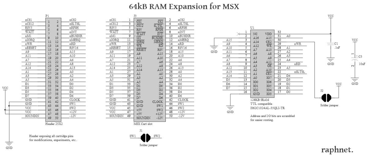 MSX for RAM extension cartridge basis board (64KB implementation settled, cartridge case none )