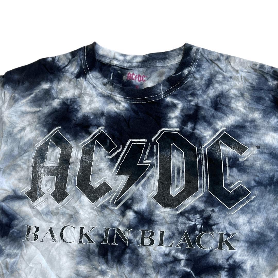 AC/DC 半袖バンドTシャツ ロックT バンT 白×黒 タイダイ a19 M相当