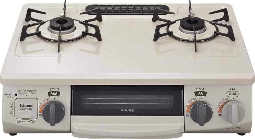 【中古】本体のみ リンナイ コンパクトガステーブル 水無し片面焼 都市ガス13A用 左強火 クリームベージュ KGM33NBEL 13A