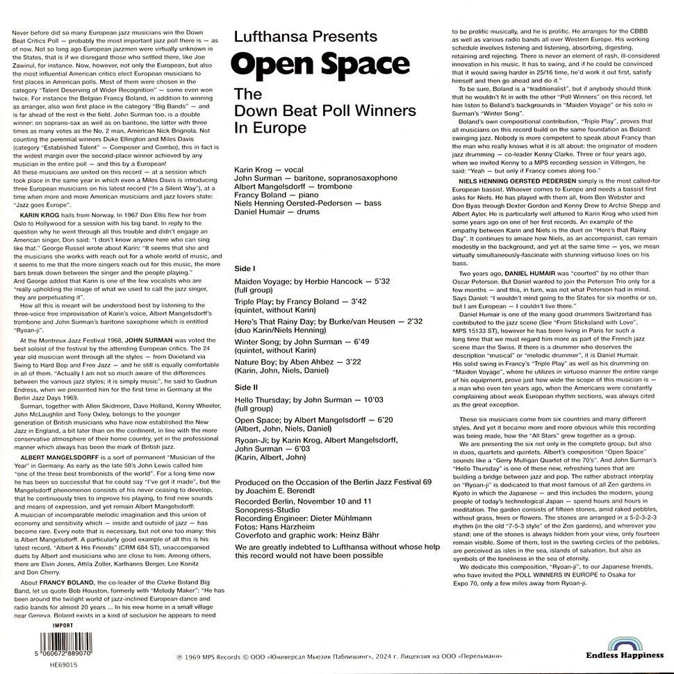 John Surman ジョン・サーマン / Albert Mangelsdorff & The Down Beat Poll Winners - Open Space 限定再発アナログ・レコード