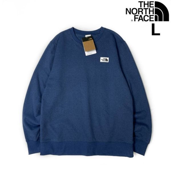 売切り【正規新品】THE NORTH FACE◆HERITAGE PATCH CREW トレーナー スウェット US限定 上質 裏起毛 ロゴパッチ(L)青 181130-28_画像1