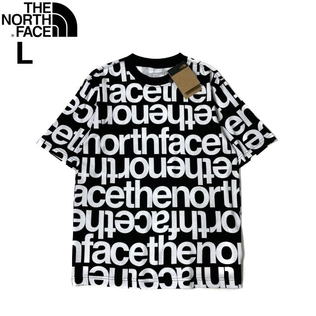 売切り【正規新品】THE NORTH FACE◆S/S ALL OVER PRINT BOX FIT TEE 半袖 Tシャツ US限定 コットン 上質 男女兼用(L)黒 総柄 181130-32の画像3