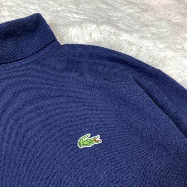 90s LACOSTE ラコステ タートルネックニット タートルネックセーター ワンポイント刺 紺色 ウール100％ ネイビー 4 B5711_画像4