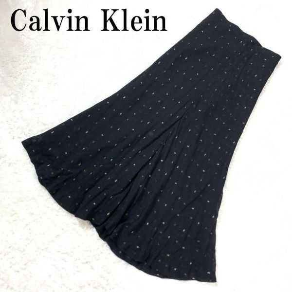 カルバンクラインシアー総柄切り替えロングフレアスカートブラックCalvin Klein カジュアルポケット無 ４ B5974_画像1