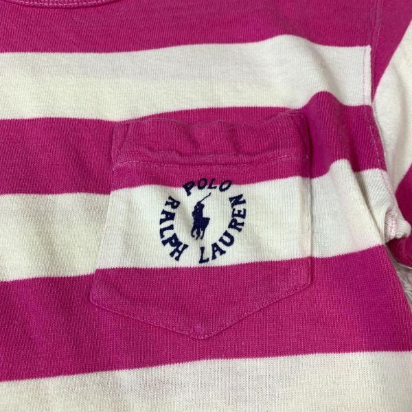 Ralph Lauren ラルフローレン 半袖カットソー 半袖Tシャツ ピンク ロゴ刺 コットン100％ボーダーカットソー S B6171_画像4