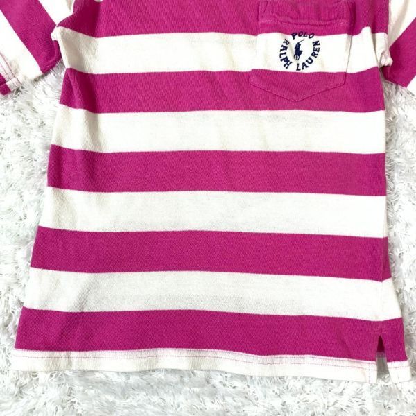 Ralph Lauren ラルフローレン 半袖カットソー 半袖Tシャツ ピンク ロゴ刺 コットン100％ボーダーカットソー S B6171_画像3