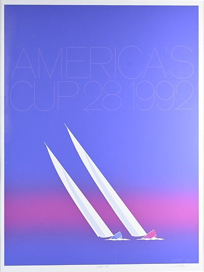 [ Keith * Ray noruz[ America z cup 1992] silk screen autograph go in frame y042902 ] landscape painting picture popular sea Western films house yacht race 