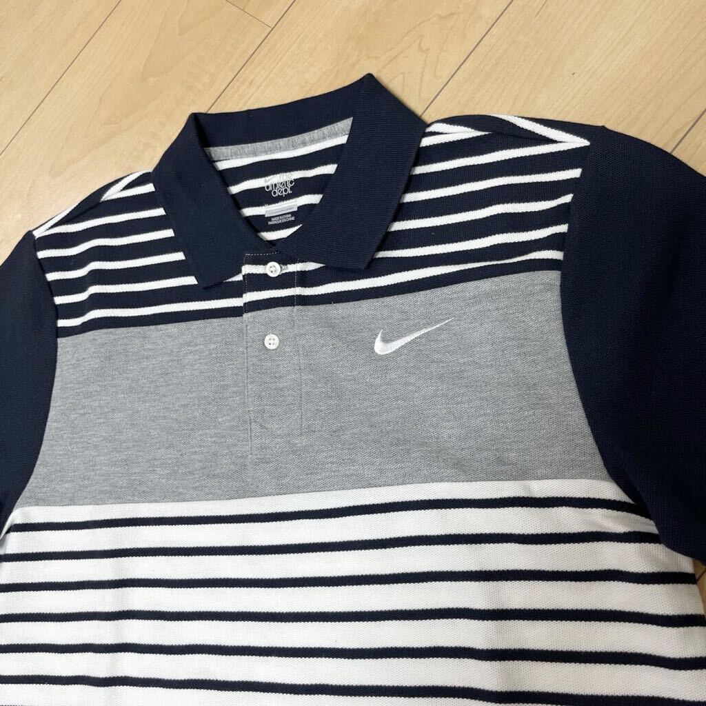 NIKE ナイキ　ゴルフウエア ゴルフシャツ 半袖 ポロシャツ メンズ　Mサイズ　ボーダー グレー　ネイビー　ホワイト　マルチカラー　 GOLF_画像2