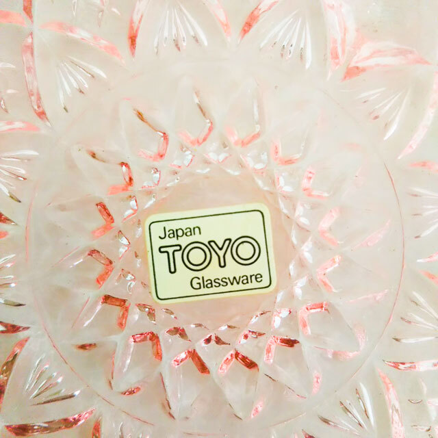 TOYO GLASS プレート ５枚 ピンク カットガラス 角皿 レトロ 東洋ガラス 洋食器_画像6