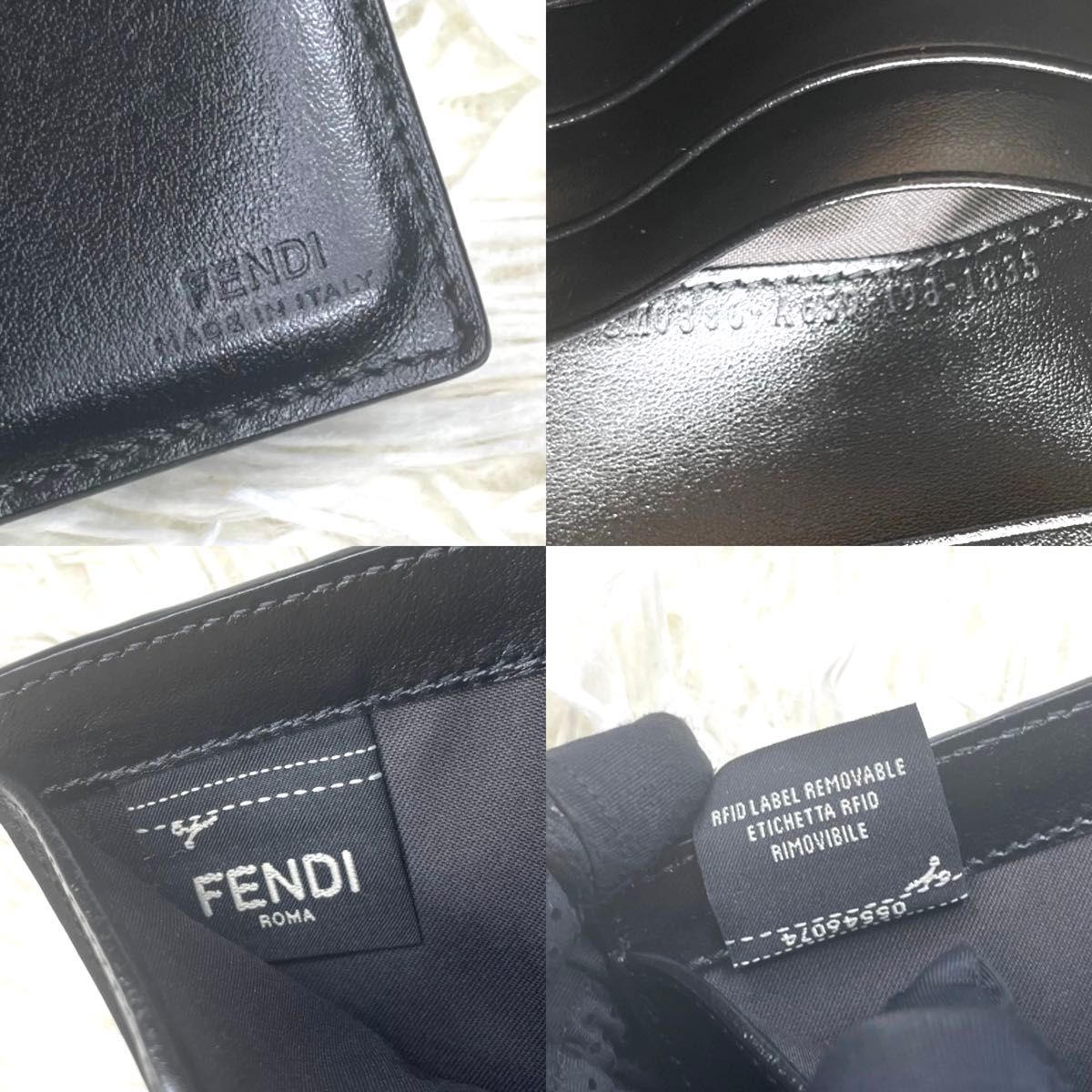 極美品 入手困難 / FENDI エフイズフェンディ オールブラックエンボスズッカウォレット 二つ折り財布 ブラック 8M0386