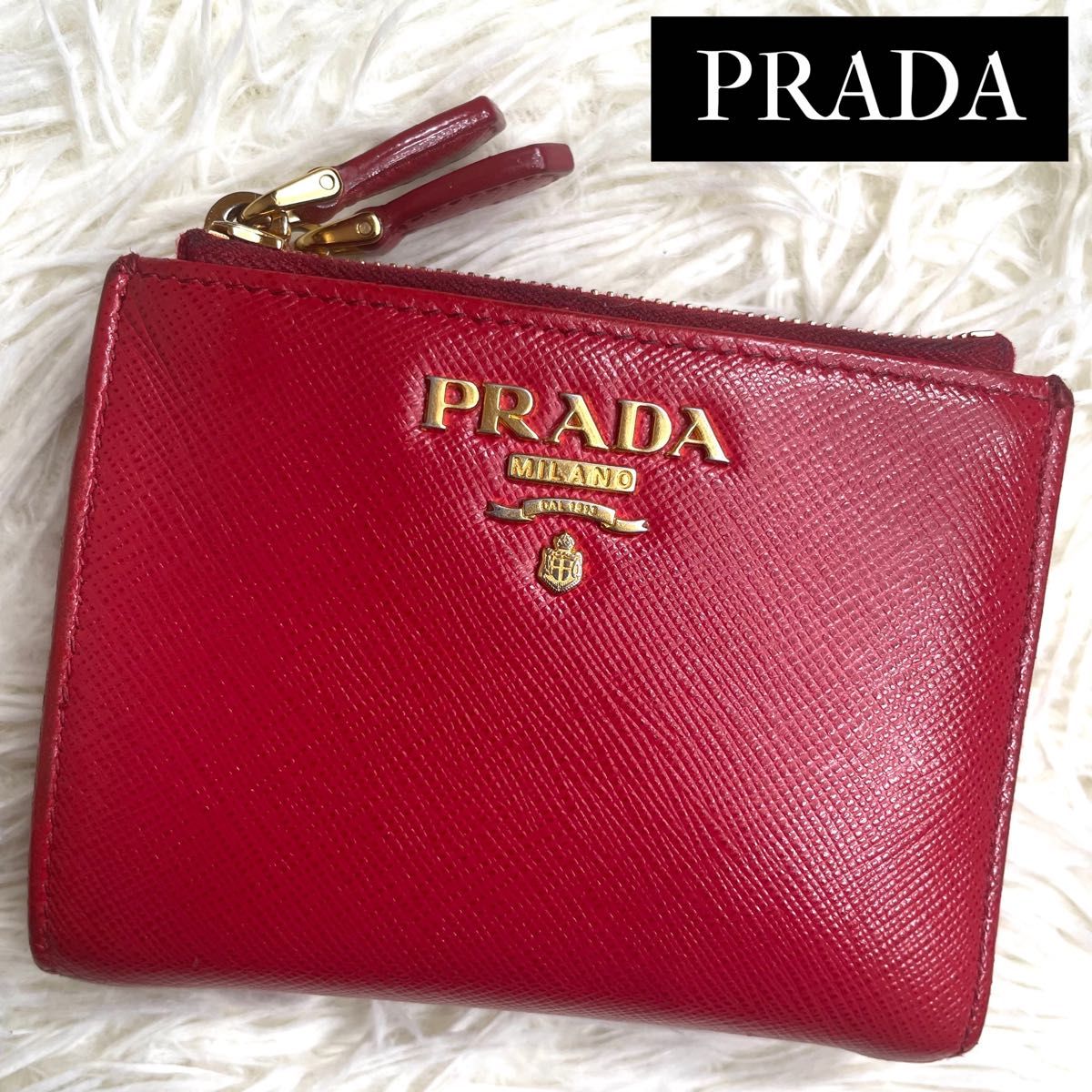 希少品 入手困難 / PRADA プラダ サフィアーノダブルジップコンパクトウォレット 二つ折り財布 レザー レッド 1ML024