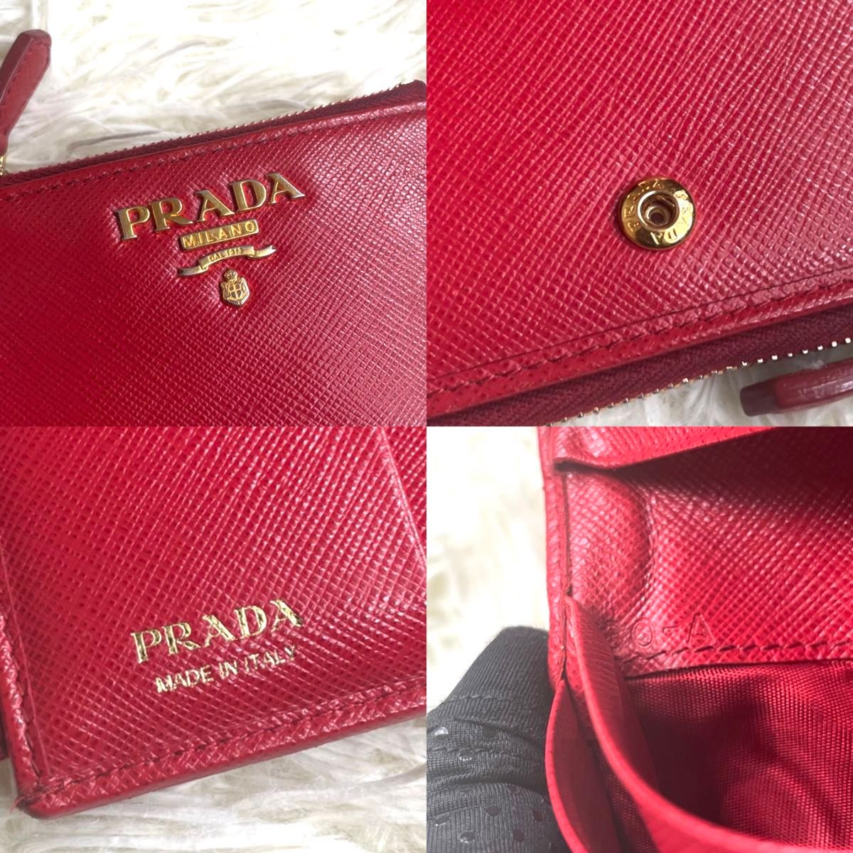 希少品 入手困難 / PRADA プラダ サフィアーノダブルジップコンパクトウォレット 二つ折り財布 レザー レッド 1ML024