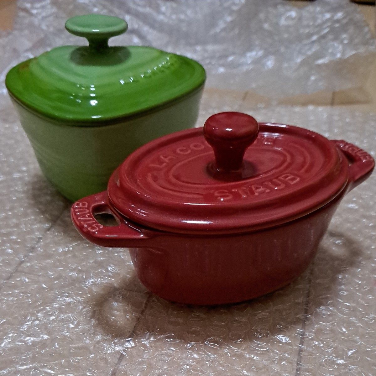 ミニココット ルクルーゼ ストウブ 両手鍋  レッド　グリーン　ハート　耐熱皿　ミニサイズ　小皿　鍋　グラタン皿　オーブン　