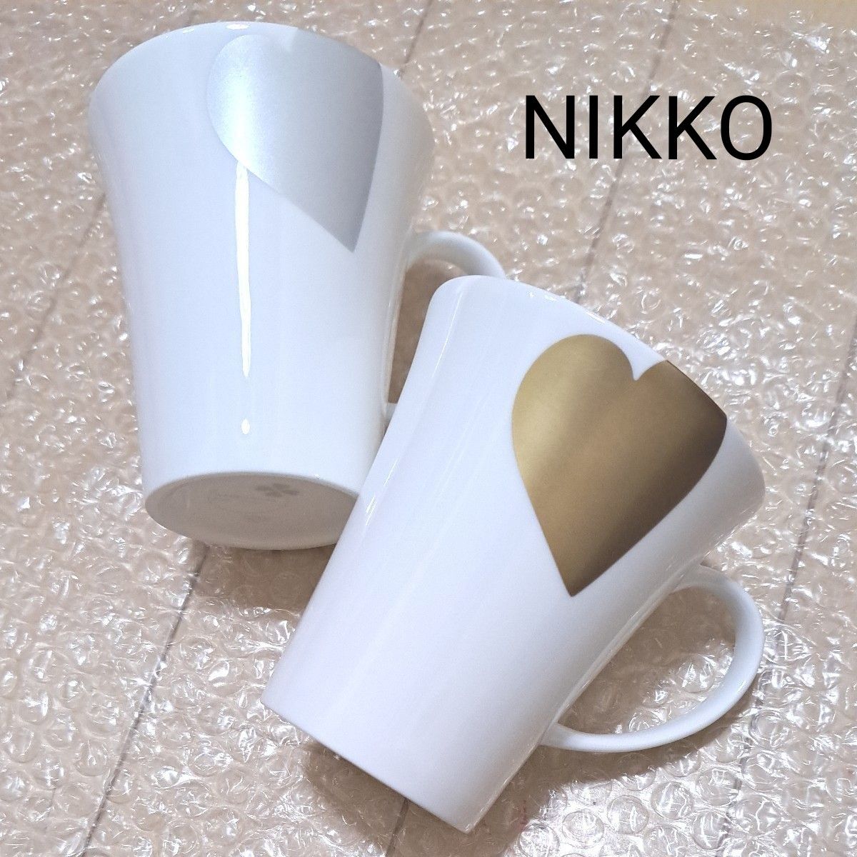 NIKKO　ニッコー　ペア　 マグカップ　 ホワイト　ハート　 トールマグカップ　可愛い　シンプル　美品　 マグ　陶器　カップ