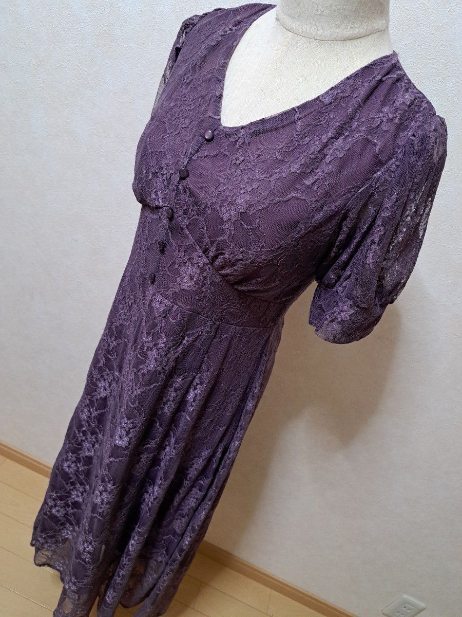 関税送料込【MACDUGGAL】ロングワンピース レース 花柄 パープル グレイル GRL ワンピース ロング 半袖 花柄 レース シースルー