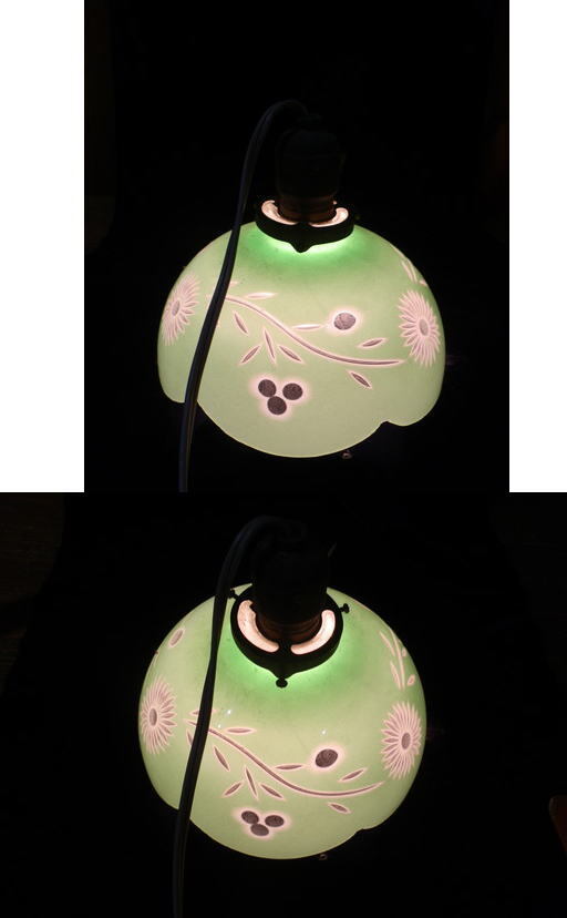 アンティーク レトロ 切子 電傘 ランプシェード 被せガラス グリーン 点燈 ケーブル６ｍの画像10