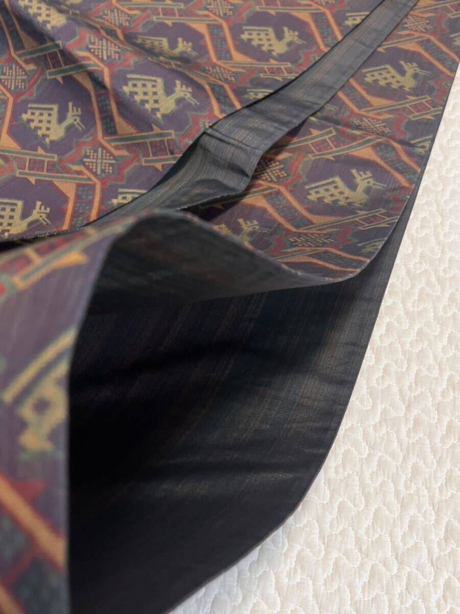 逸品 帯 全通 袋帯 両面 名物裂 縦縞 織物 正絹 和装_画像6