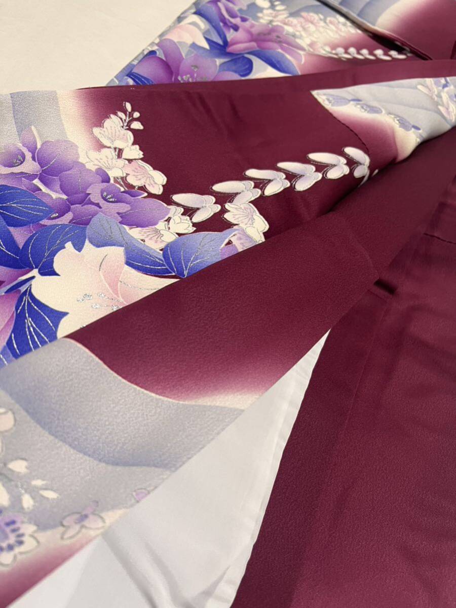 振袖 赤紫 洋華 蝶 絹100% 着物 晴着 和装 祝 礼装の画像6